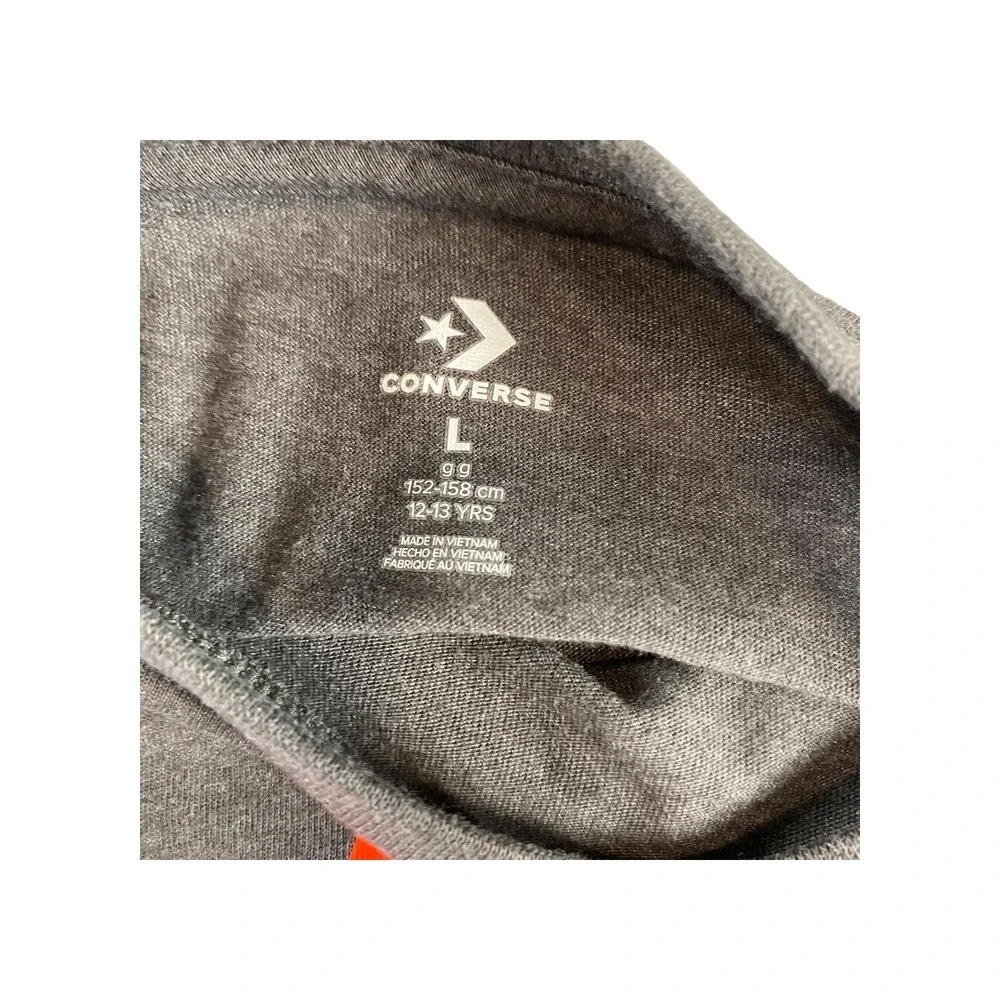 Converse All Star Long‎ Sleeve Graphic T Shirt Gray Blue Kids Youth L 12 13 yrs